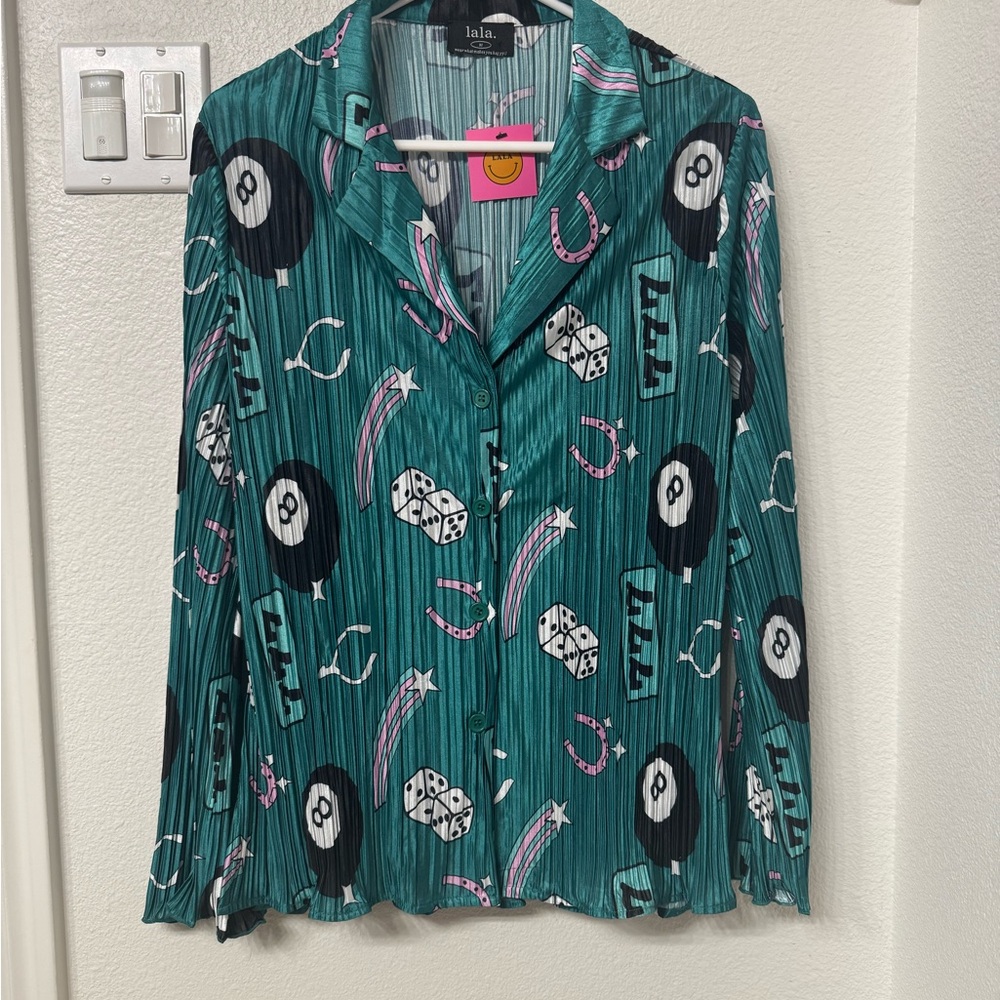 Dressed in LALA Patterned Button Down Shirt Only size Medium